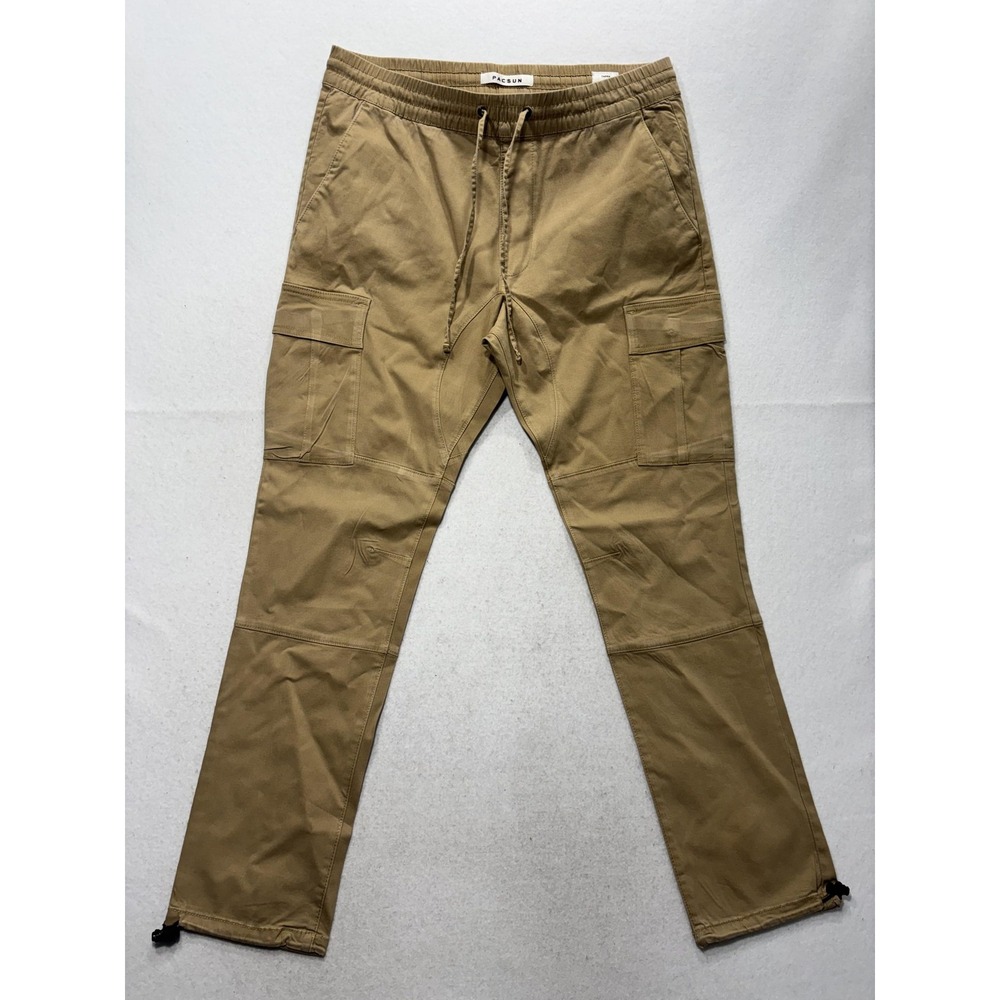 PacSun Cargo Pants Mens 34x32 Beige Slim Tapered Elastic Waist Jogger 133BT107